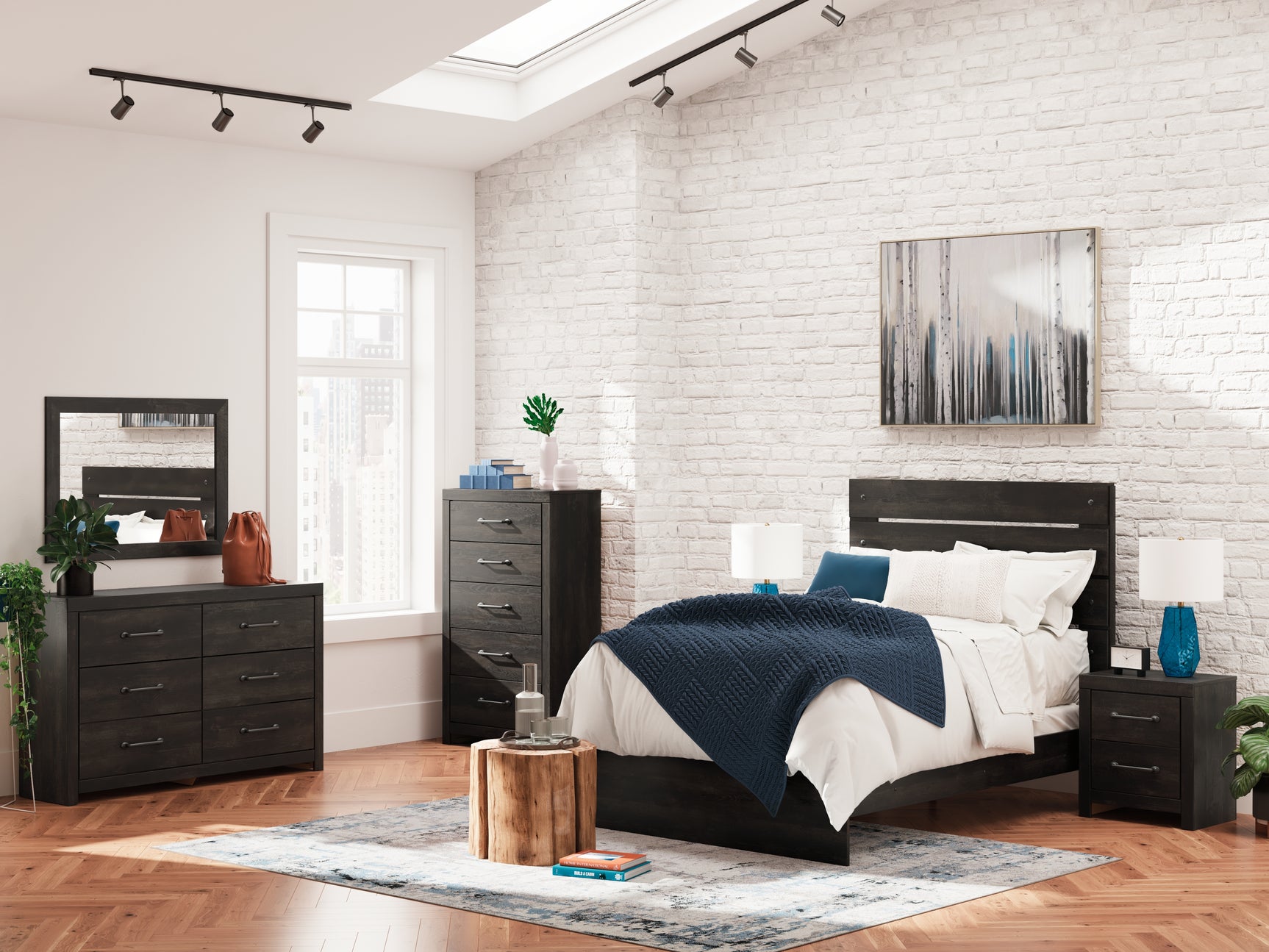 Hollivern Full Panel Bed with dimensions overlay