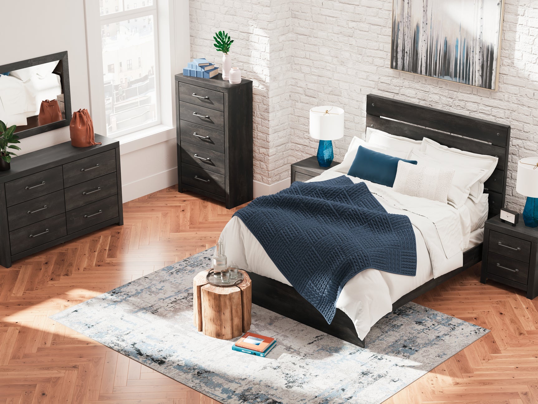 Lifestyle setting of Hollivern Dark Gray Queen Bed