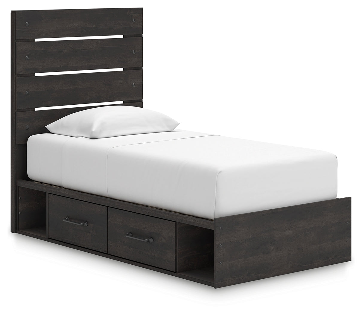 Hollivern bed side view showing storage drawers