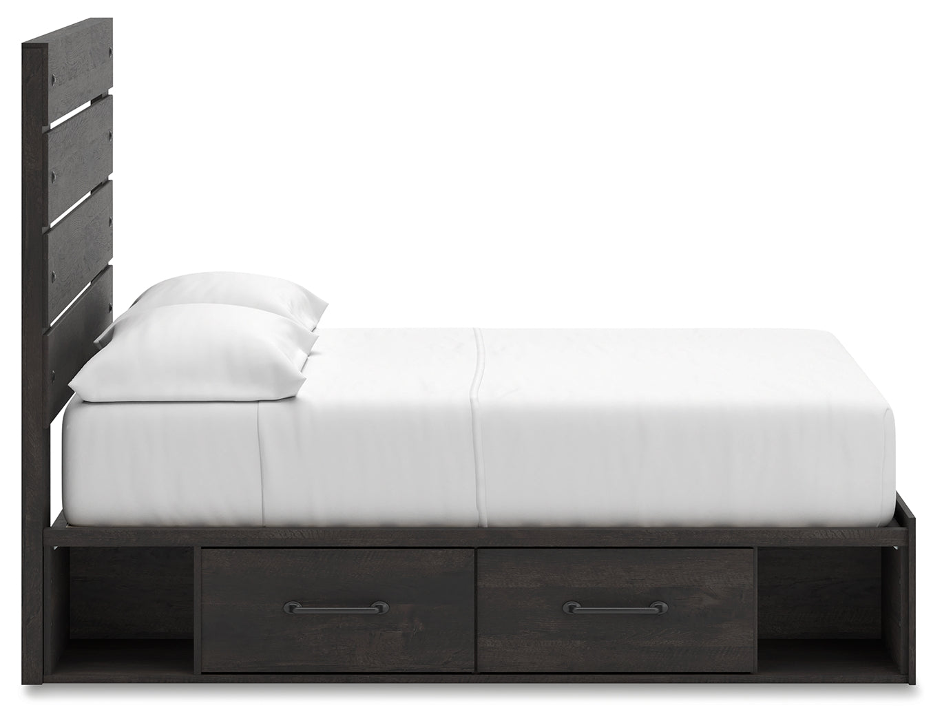 Full view of bed with rustic charcoal finish