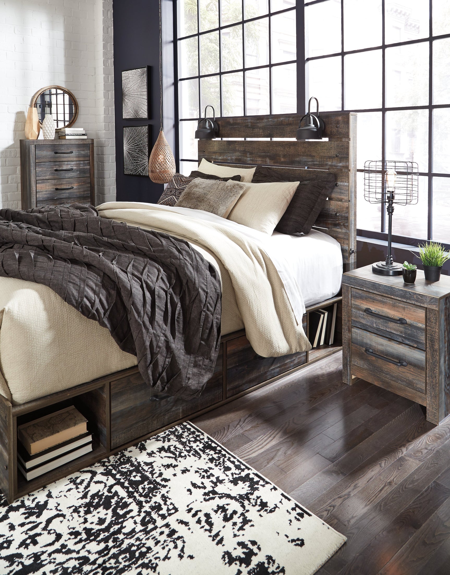 Drystan queen bed in styled bedroom setting