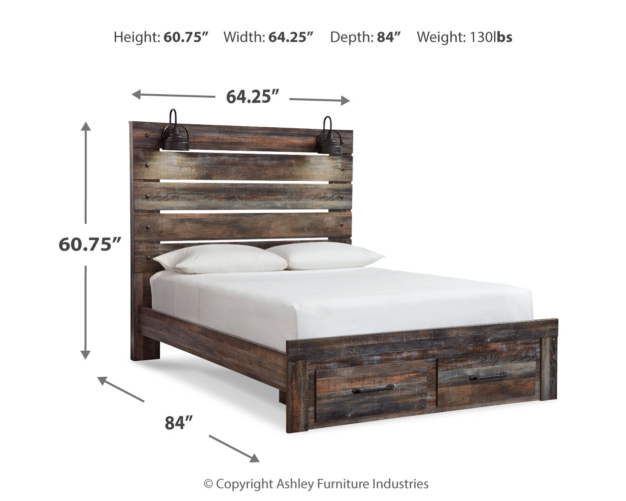 Drystan queen bed dimensional diagram