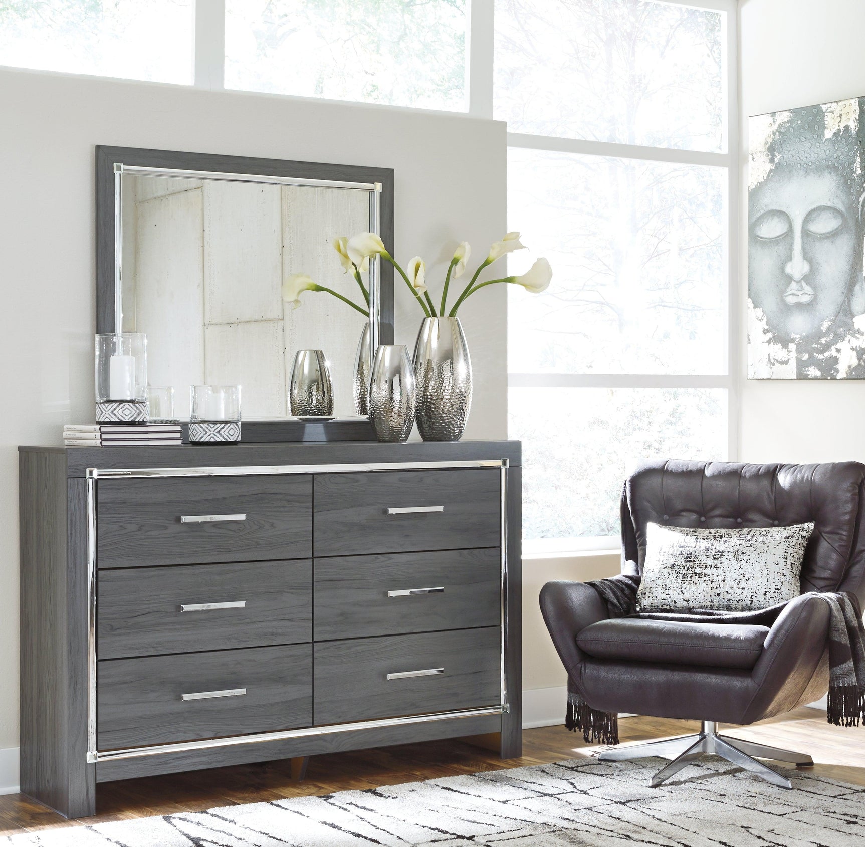 Lodanna dresser showing drawer detail and mirror