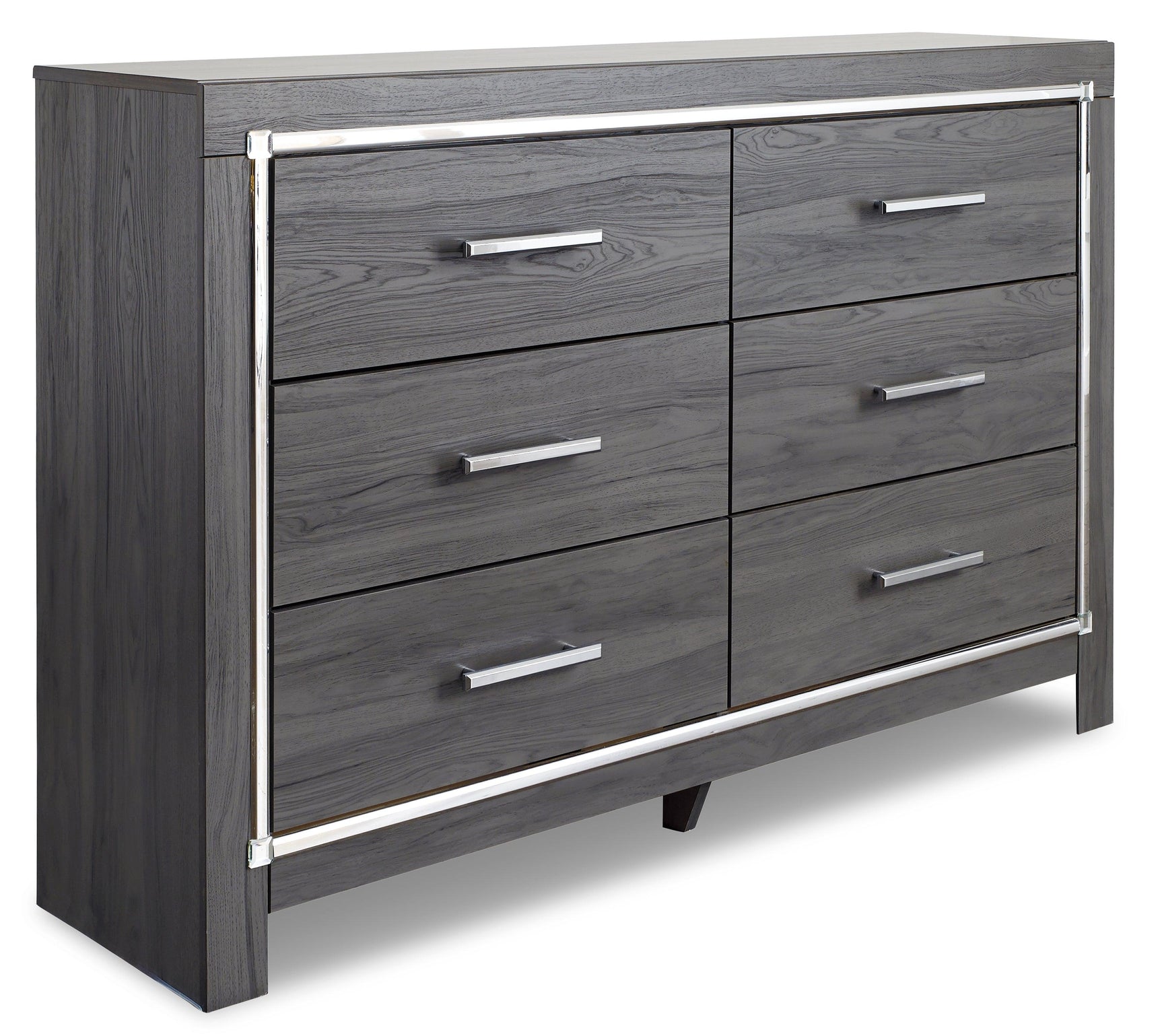 Side view of Lodanna dresser gray finish