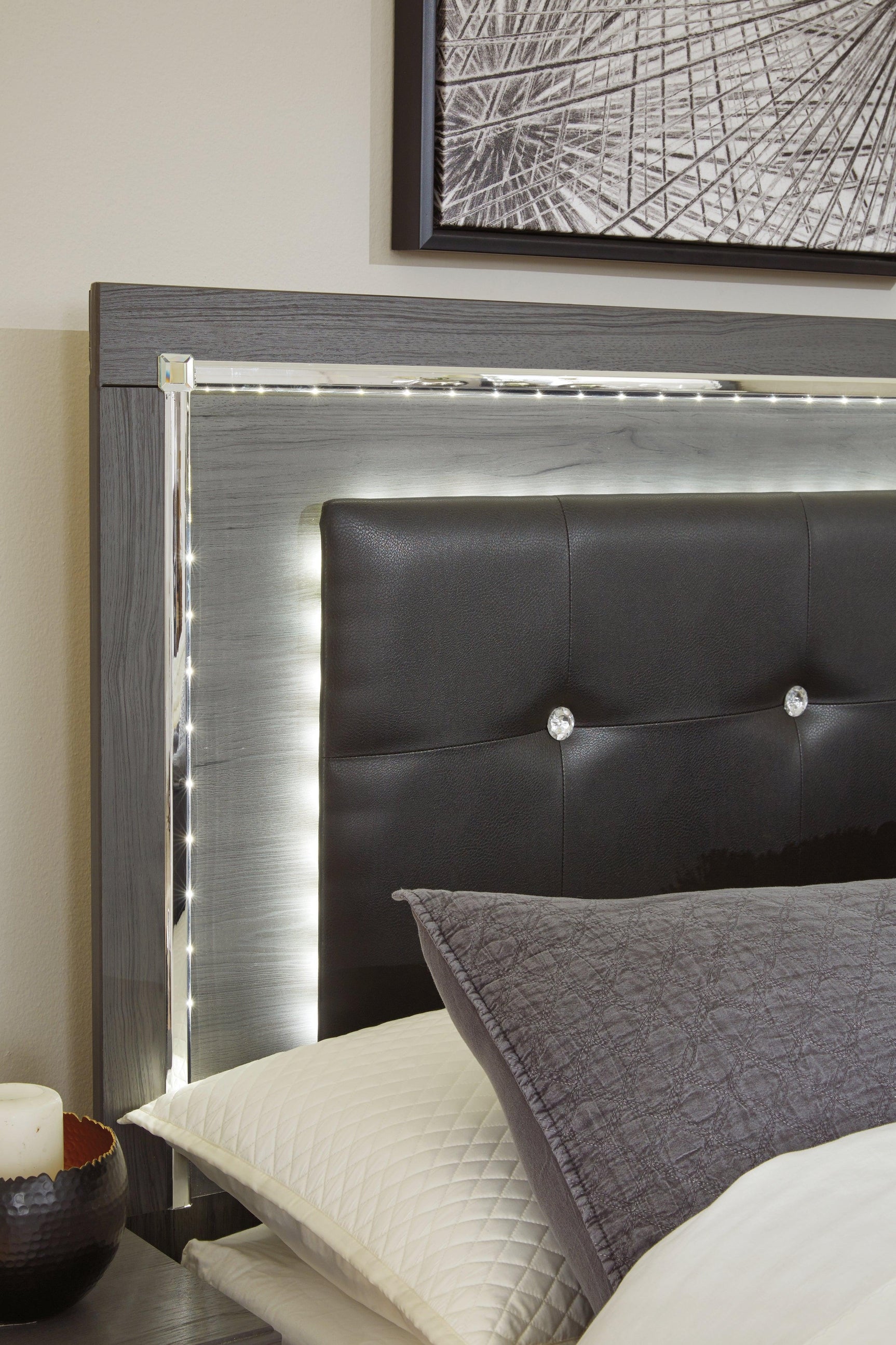 LED lighting colors on Lodanna Gray Full Panel Bed
