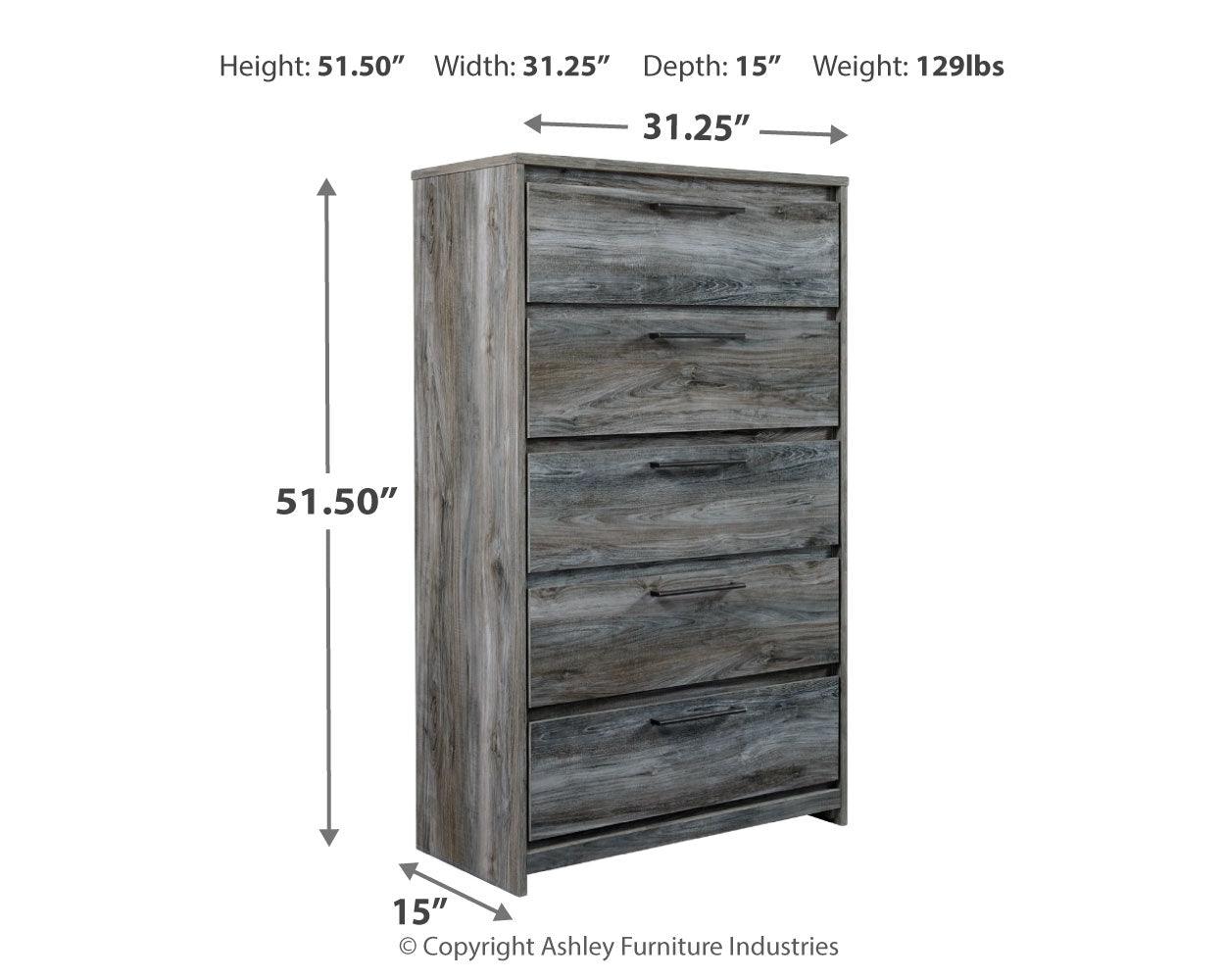 Baystorm Gray Chest of Drawers dimension diagram