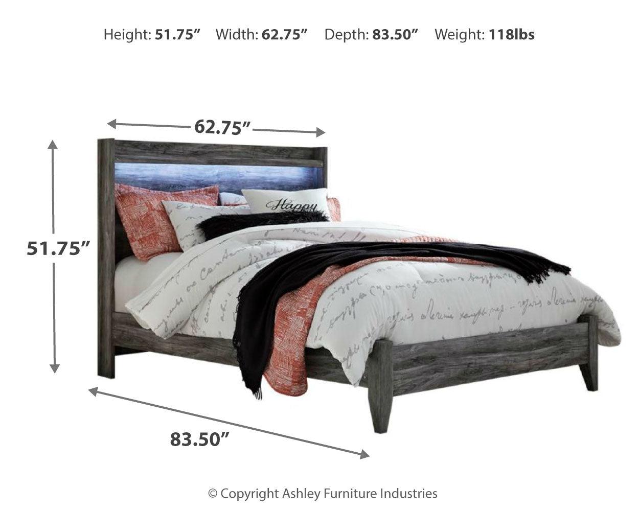 Dimension diagram of Baystorm Gray Queen Panel Bed