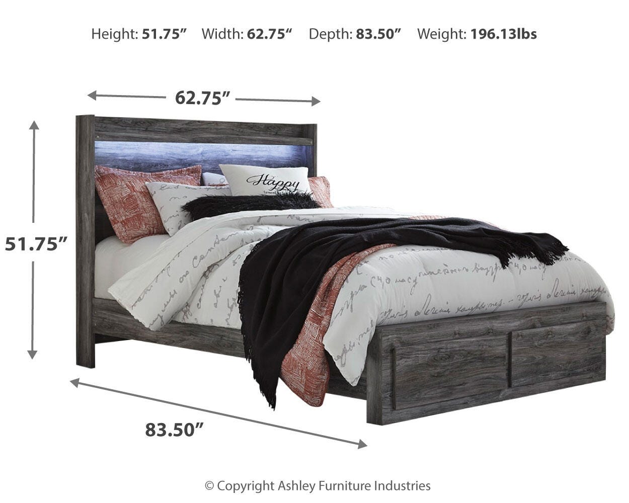 Baystorm Gray Panel Bedroom Set dimension view
