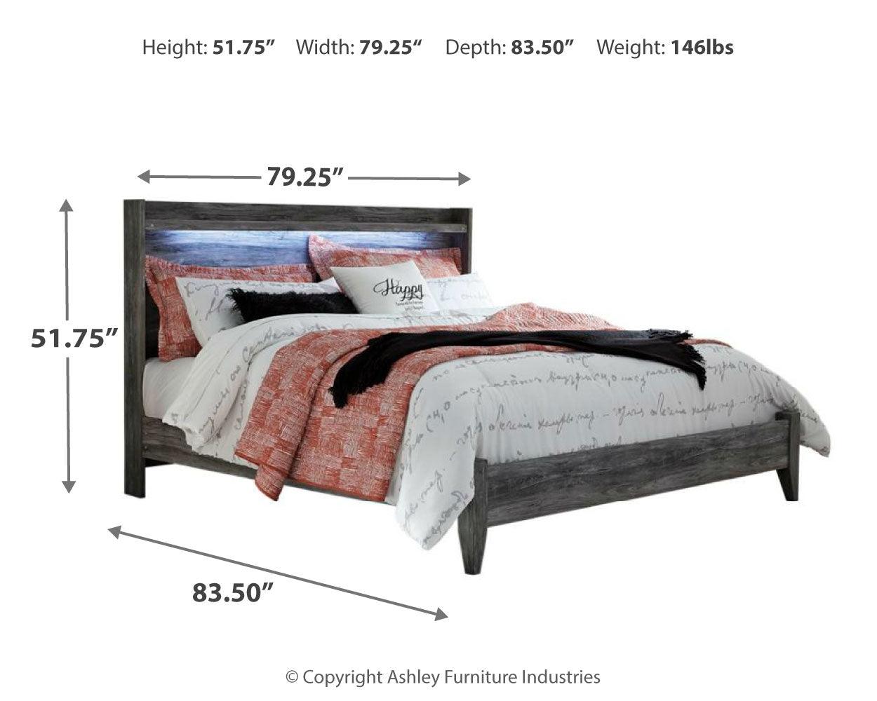 Baystorm Gray King Panel Bed dimension diagram