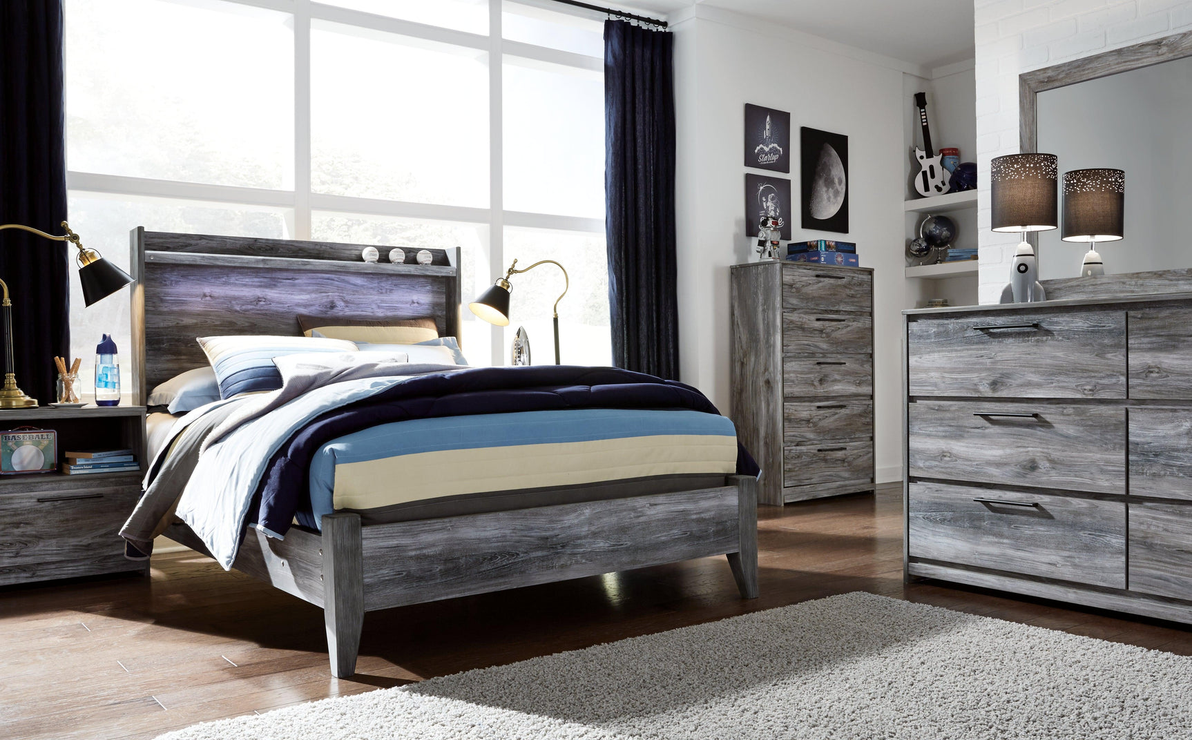 Baystorm Gray Full Panel Bed styled bedroom mood A