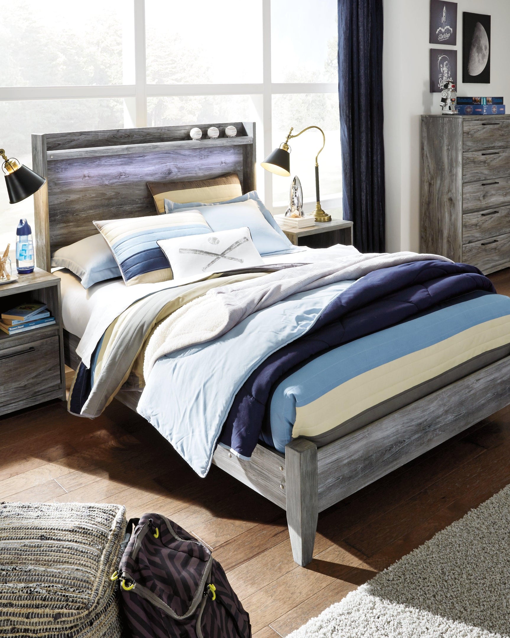 Baystorm Gray Full Panel Bed styled bedroom mood B