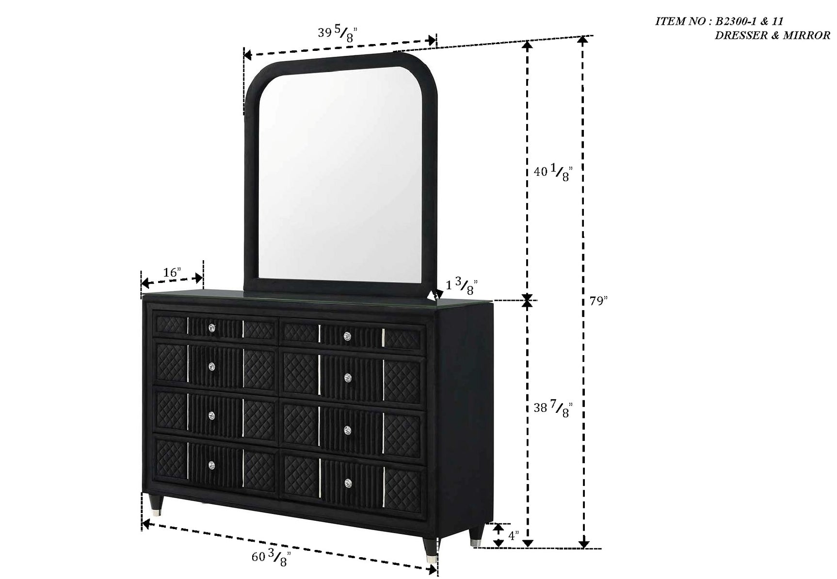 Armany Dresser angled view showing upholstery and drawer details