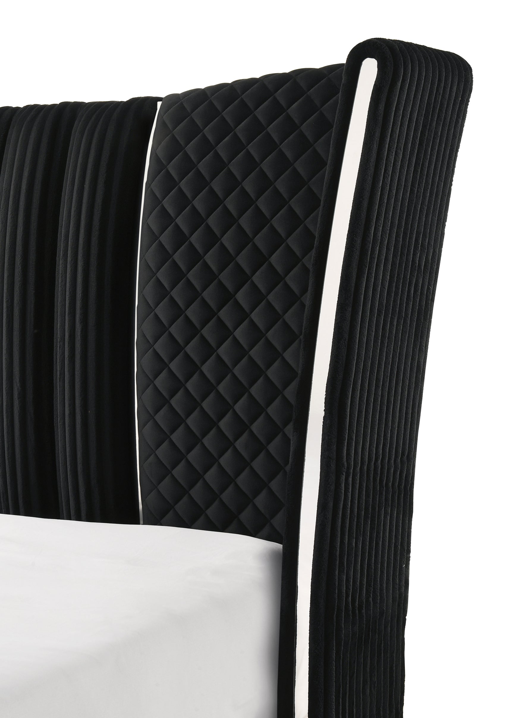Side presentation of Armany Black Upholstered Wingback Panel bed