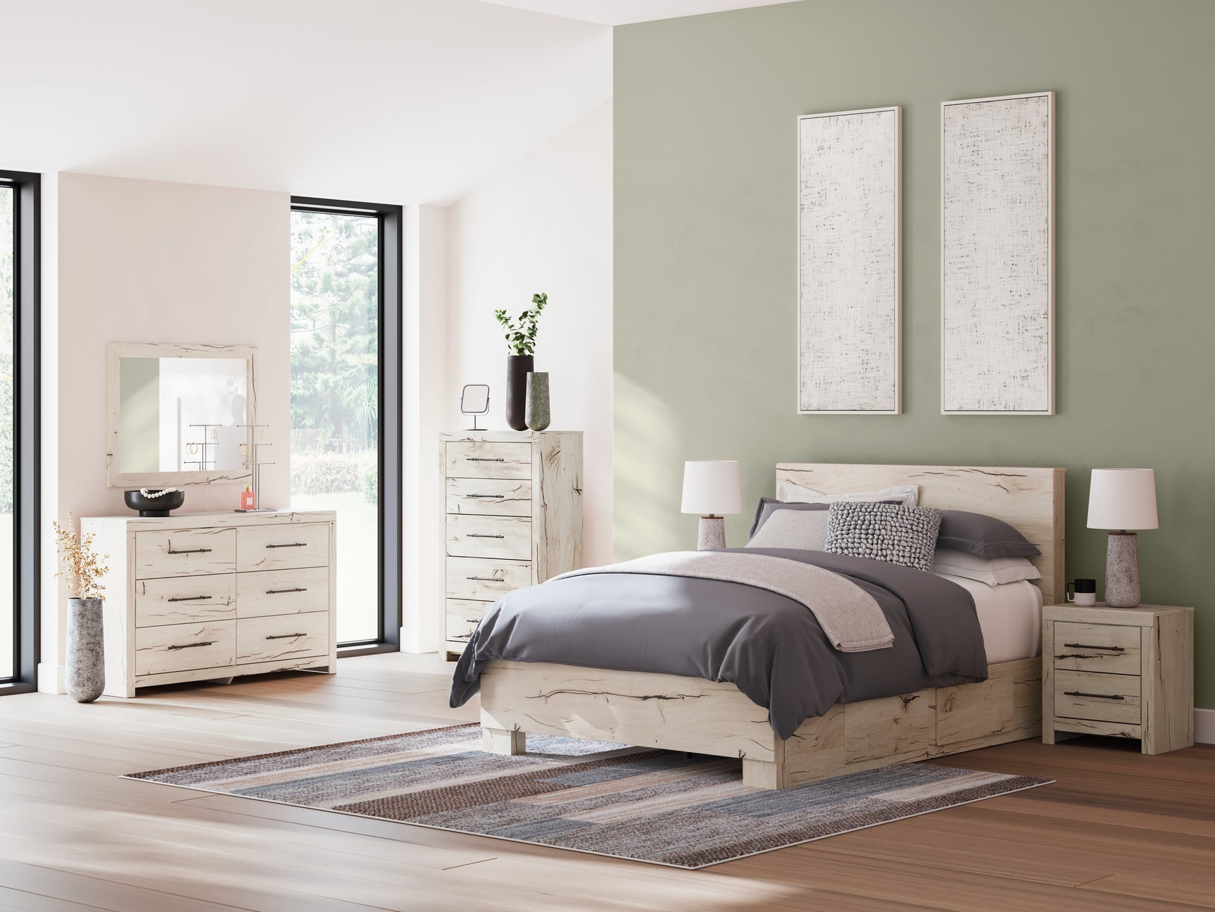 Lawroy Light Natural Queen Panel Bed angled view