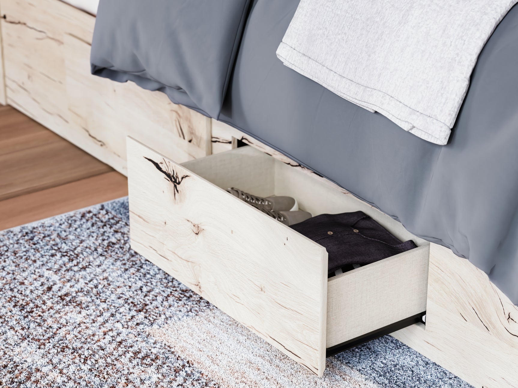 Lawroy Light Natural Queen Panel Bed angled view
