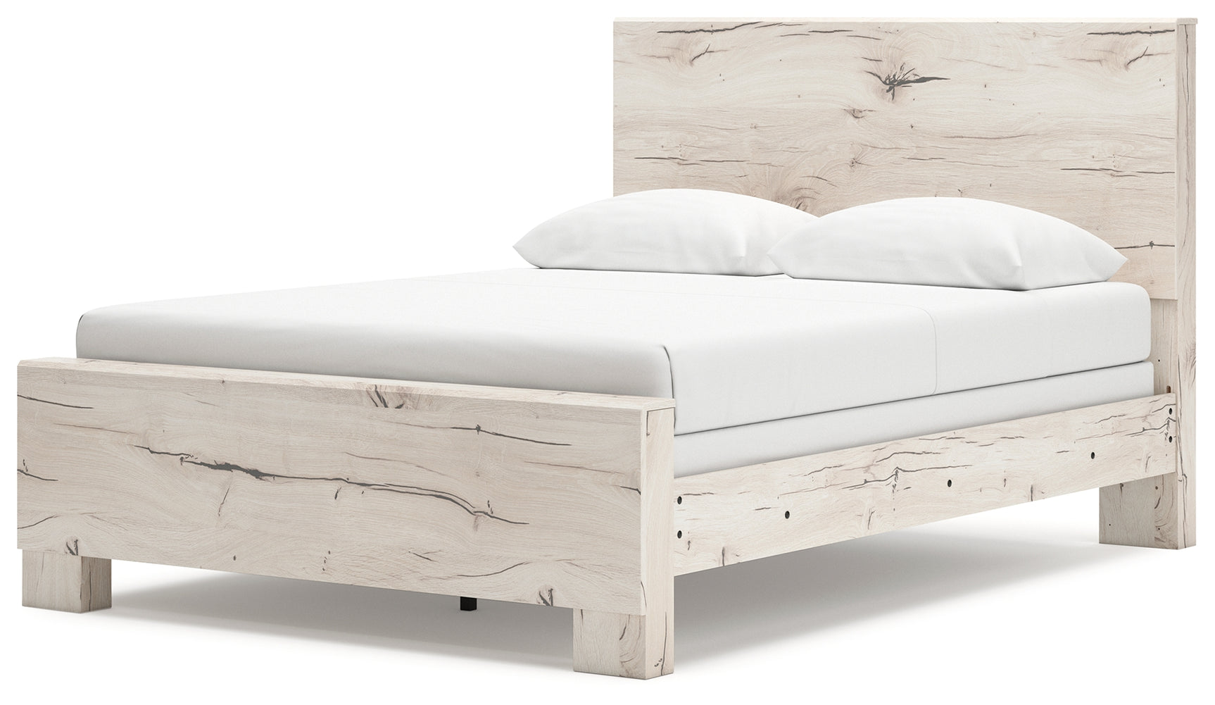Side view of panel bed rails on Lawroy Queen Bed