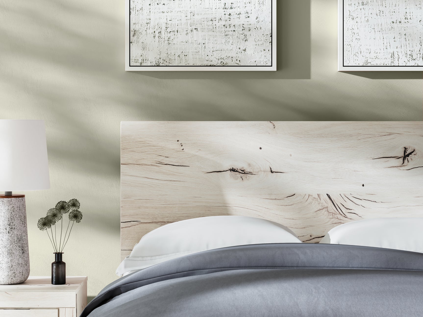 Lawroy bed in light natural rustic white finish