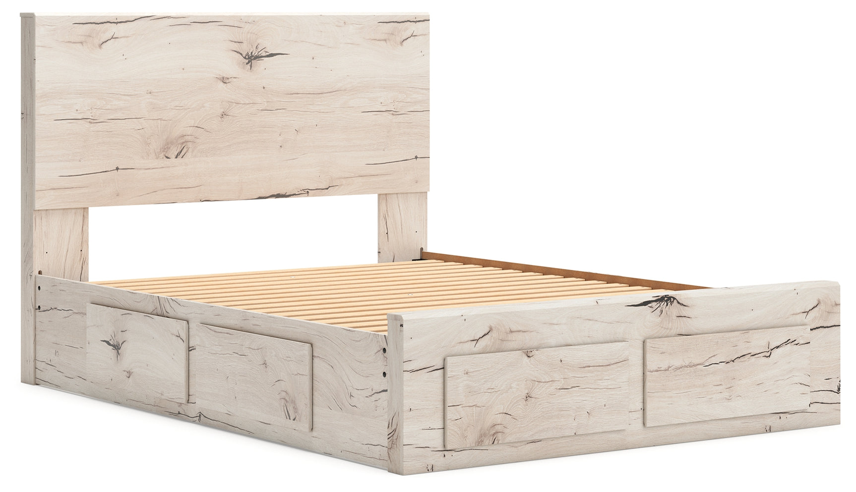 Lawroy queen panel storage bed in rustic white finish