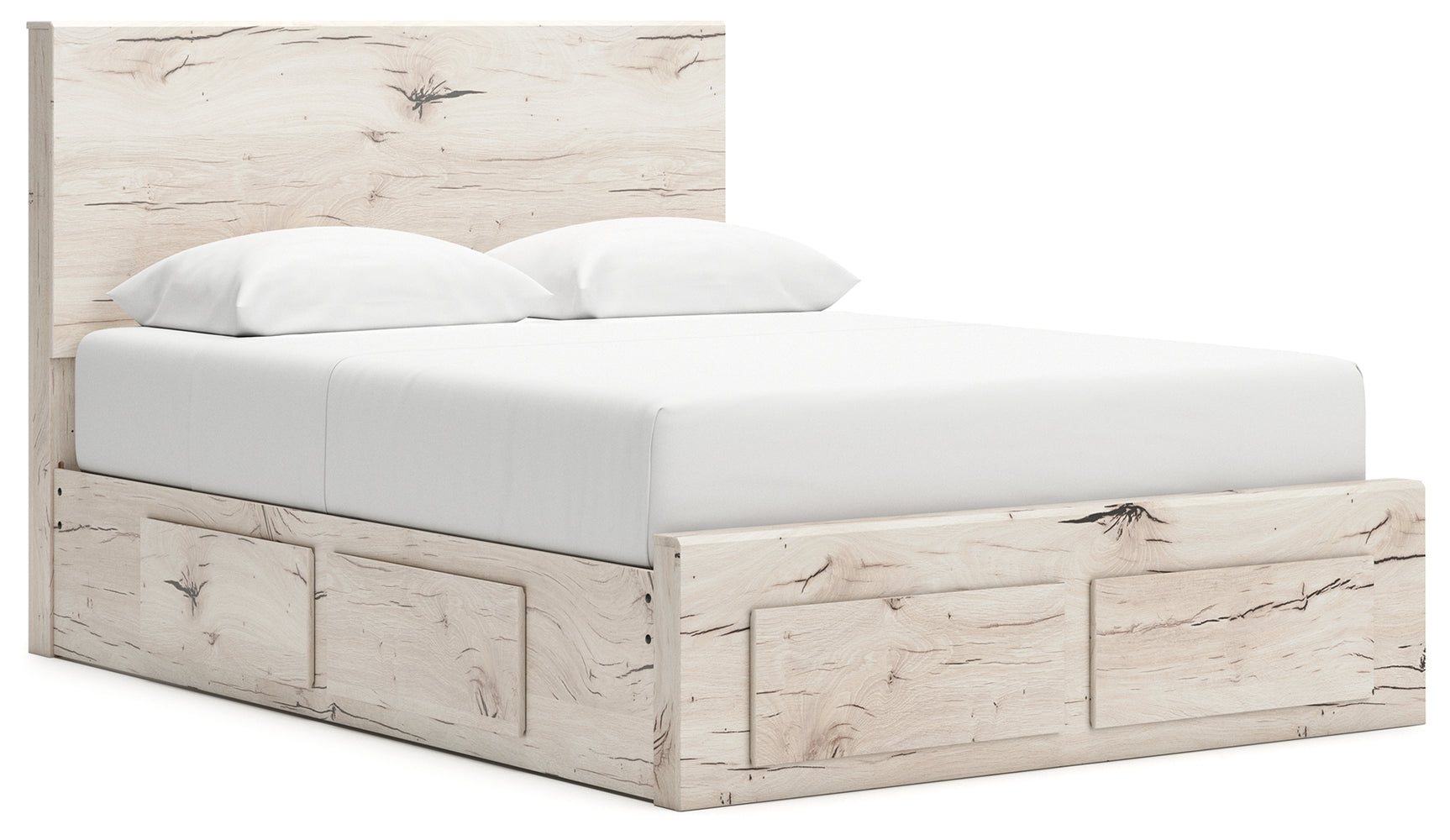 Side angle of Lawroy queen panel storage bed