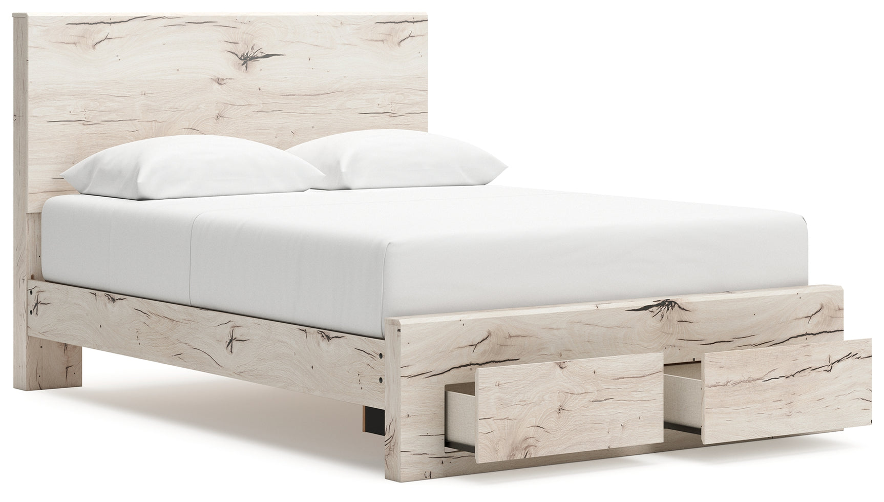 Lawroy queen panel storage bed in rustic white finish