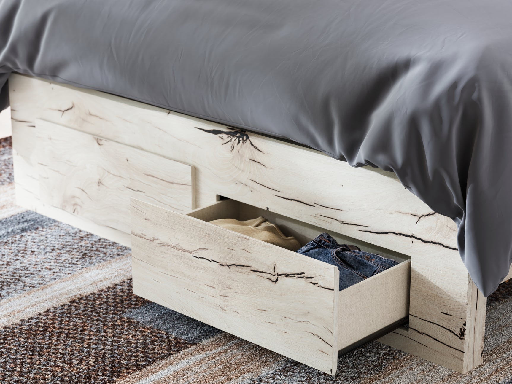 Lawroy queen panel storage bed in rustic white finish