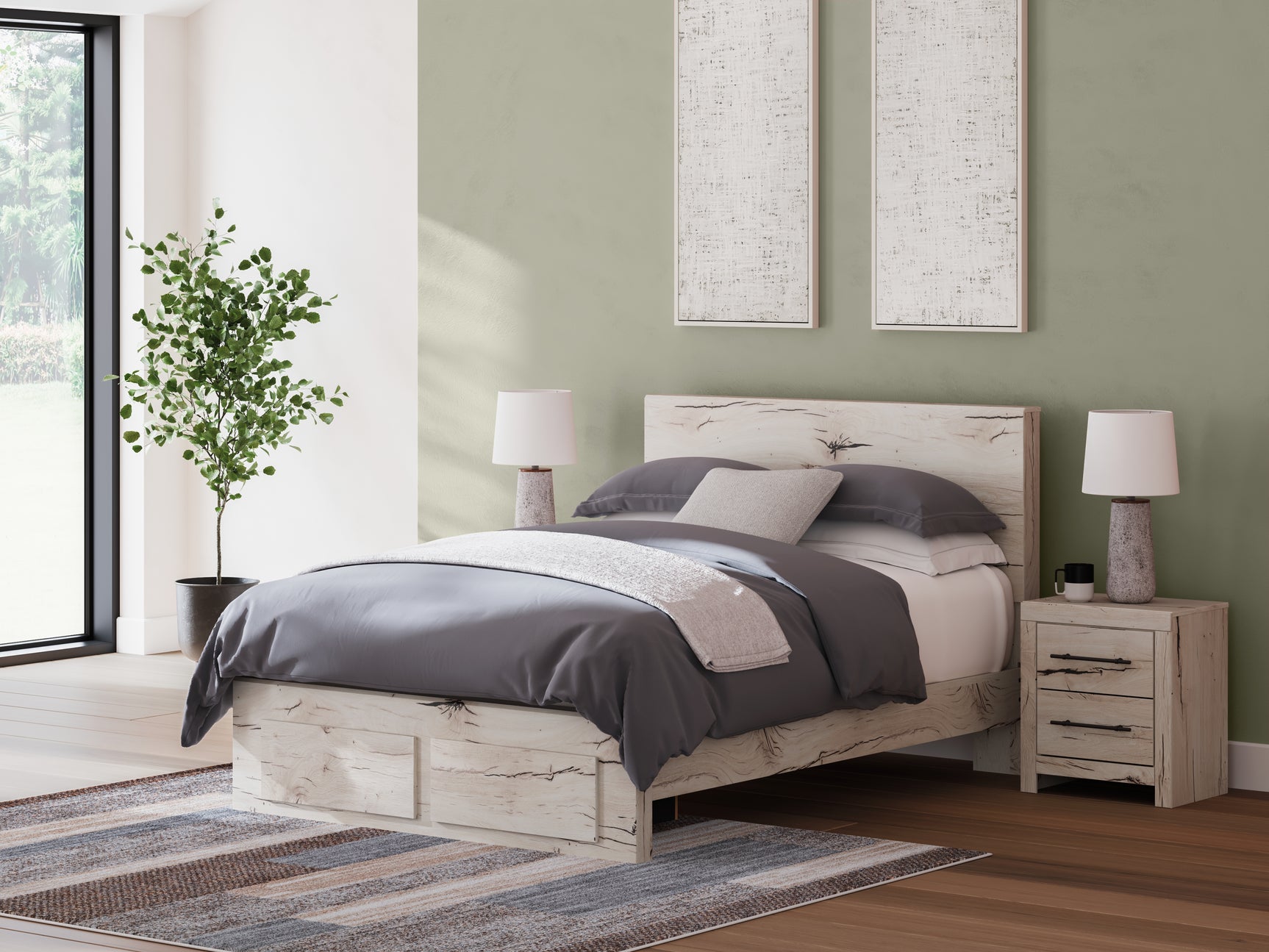 Lawroy queen panel storage bed in rustic white finish