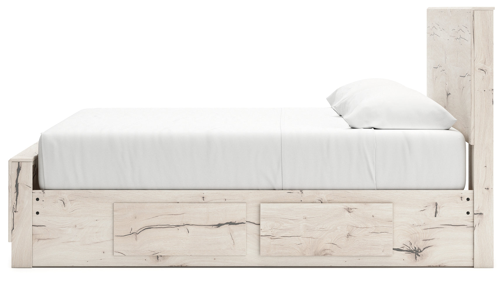 Storage drawers open under Lawroy king size bed