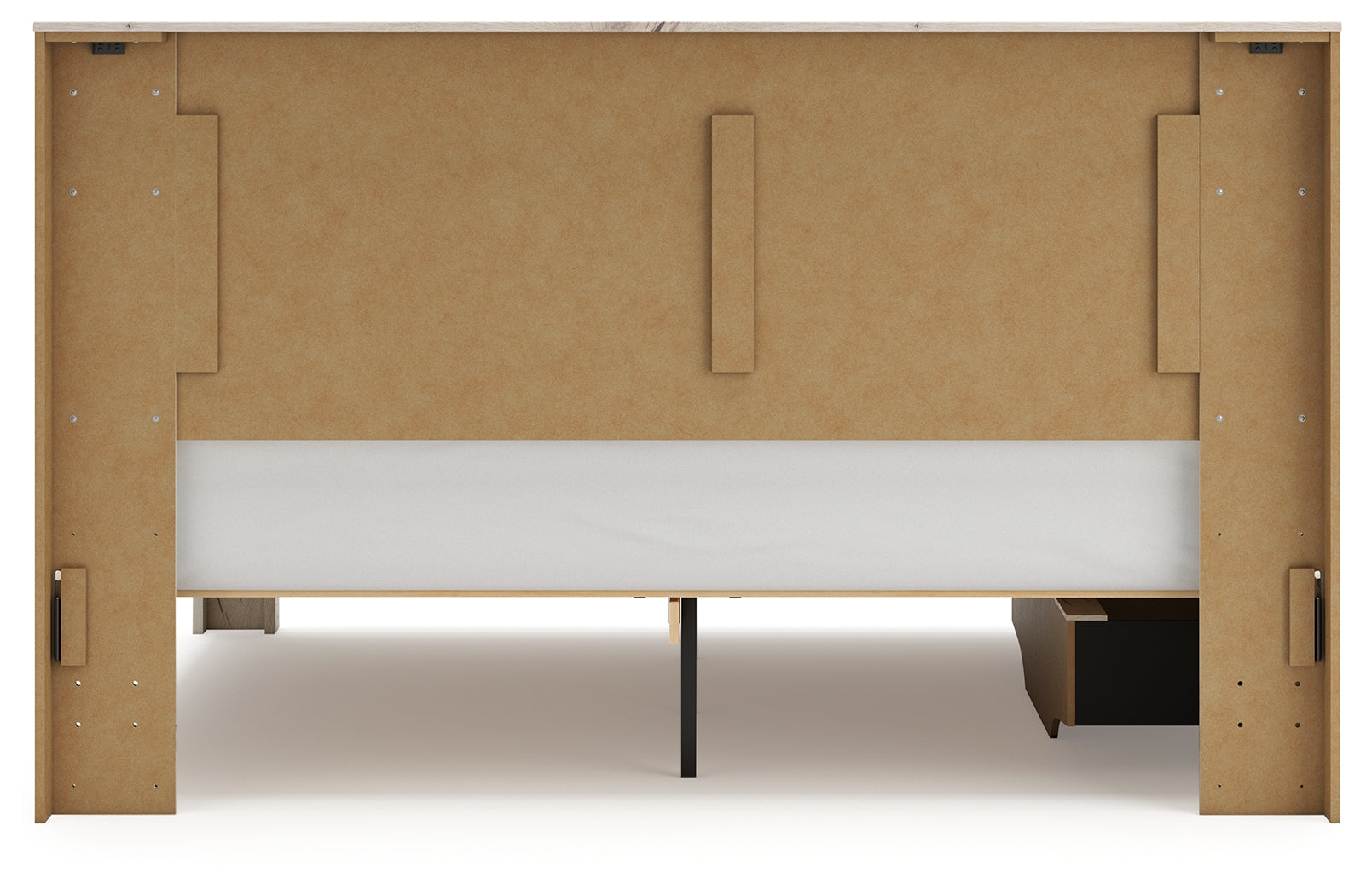 Lawroy Light Natural King Panel Bed with Storage, front view in rustic white finish