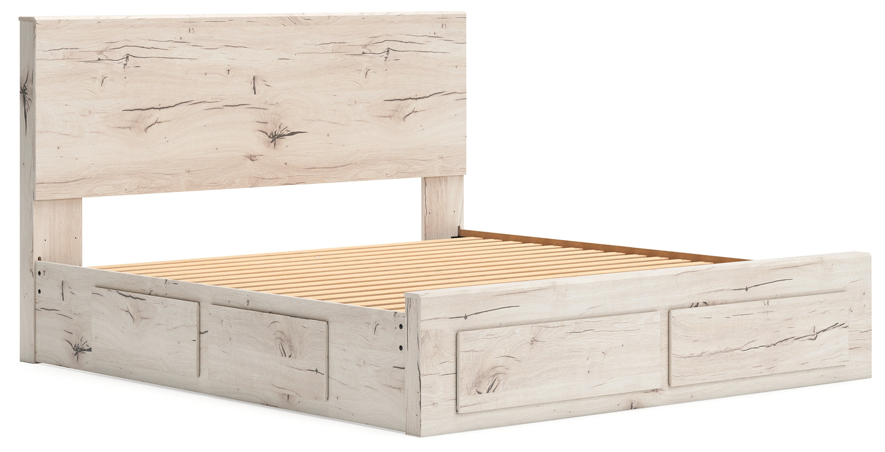Lawroy Light Natural King Panel Storage Bed with rustic reclaimed oak finish