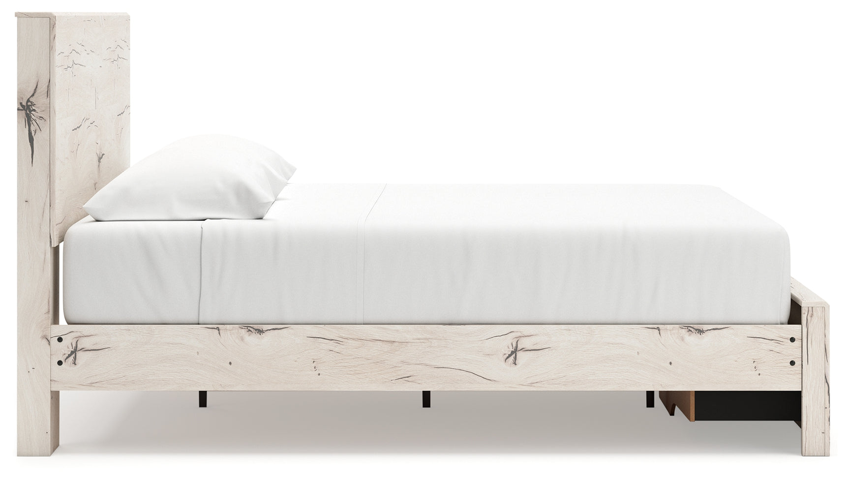 Close-up of rustic reclaimed oak grain finish on Lawroy bed
