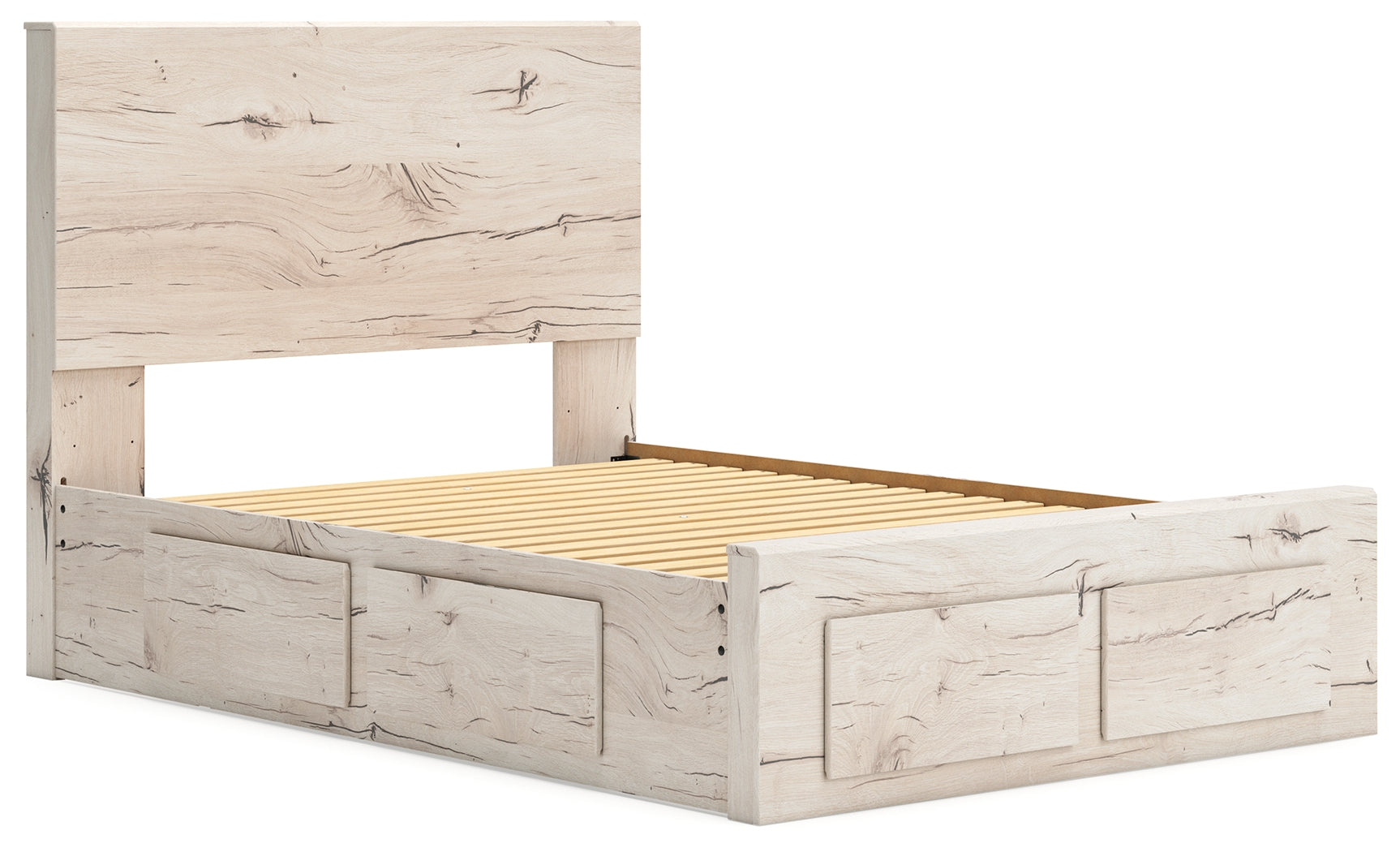 Lawroy Light Natural Full Panel Storage Bed in light natural oak finish