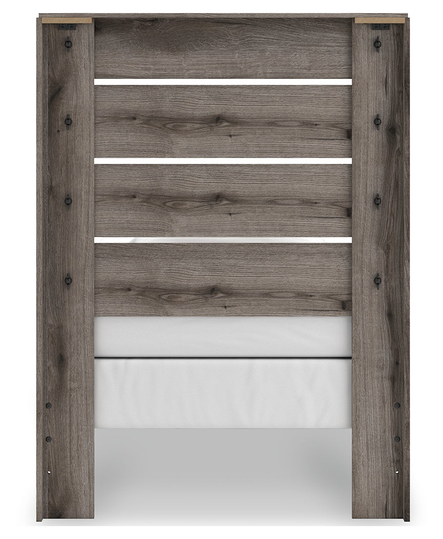 Back view of Graystorm twin panel bed frame