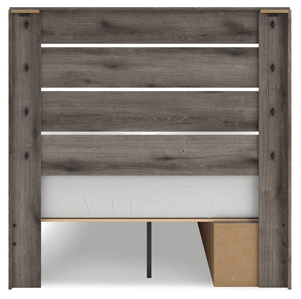 Top view of Graystorm Brown Gray Panel Storage Bed