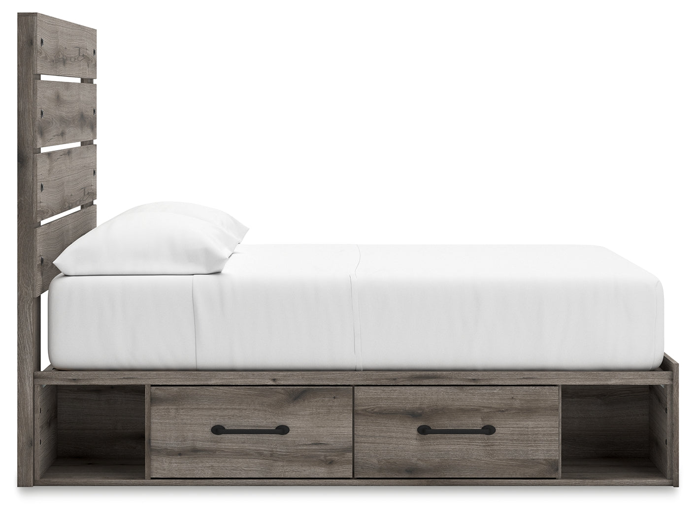 Side profile of Graystorm Full Storage Panel Bed