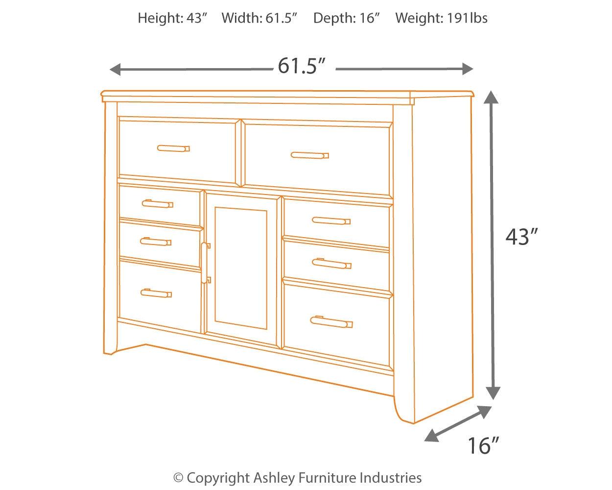 Juararo Dresser packaging dimensions and diagrams