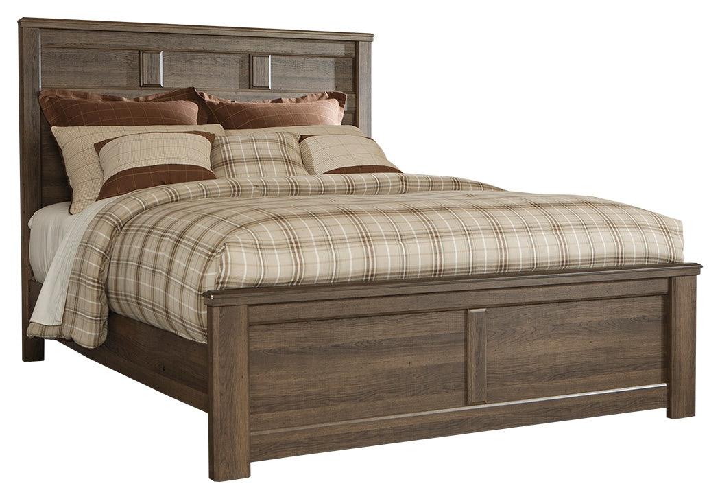 Juararo Queen Panel Bed angled view showing arched headboard