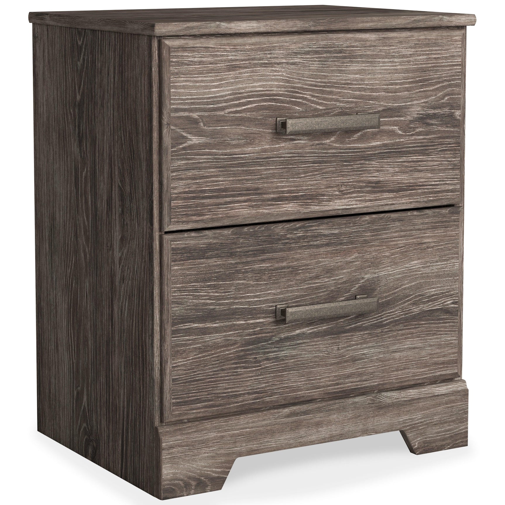 Ralinksi Gray Nightstand closed drawers side angle