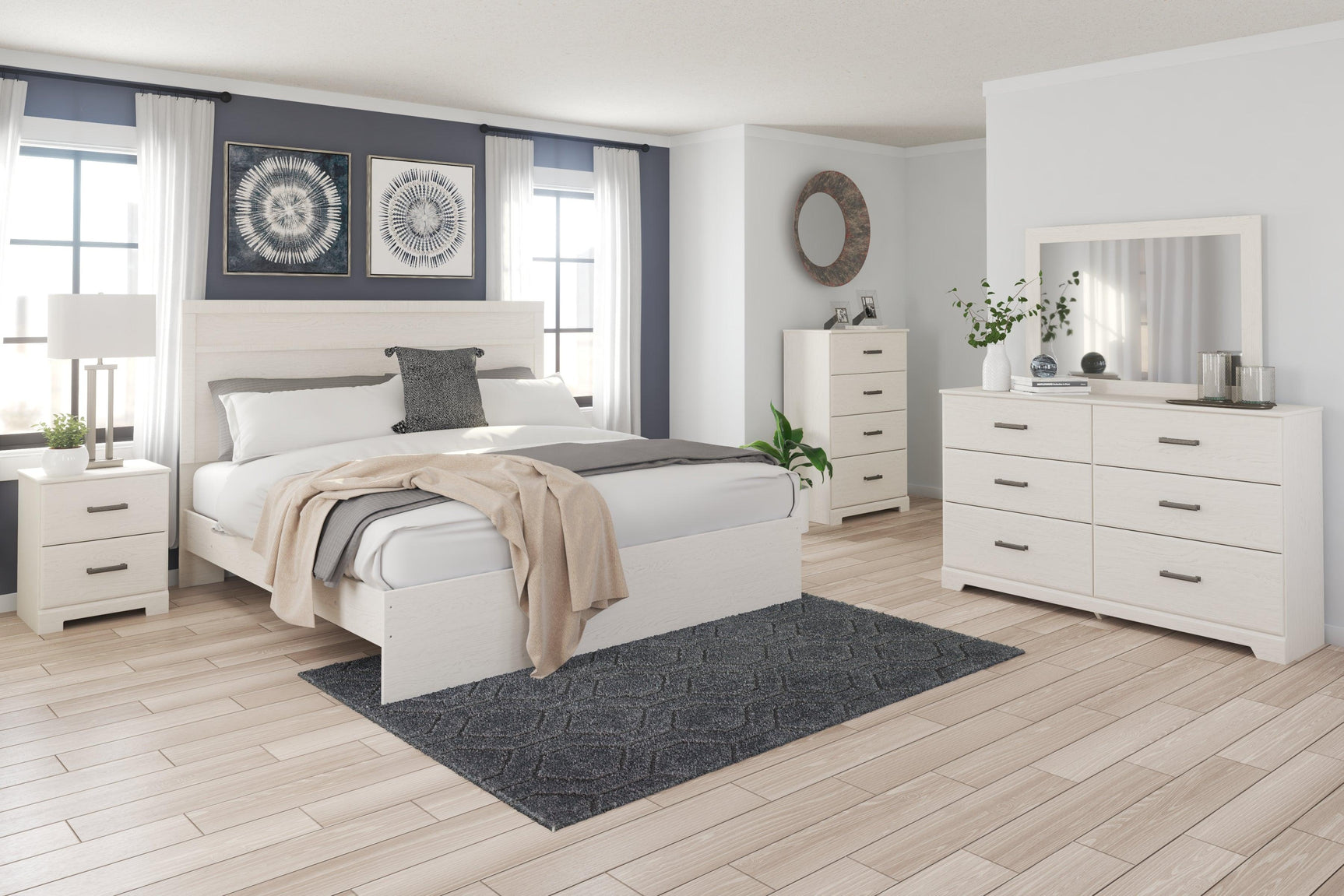 Stelsie White King Panel Bed - full bed profile in white finish