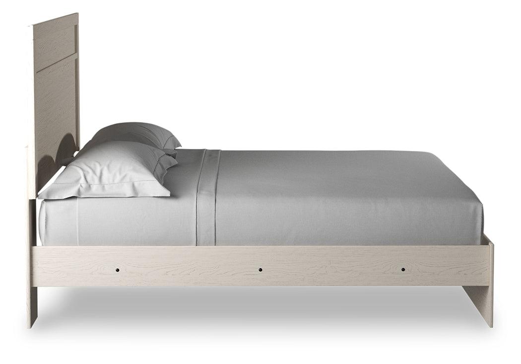 Stelsie White King Panel Bed - side view with visible center support leg