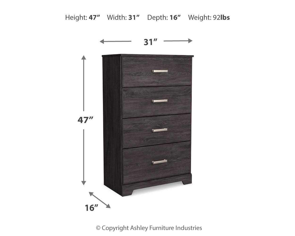 Dimension diagram of Belachime Black Chest of Drawers