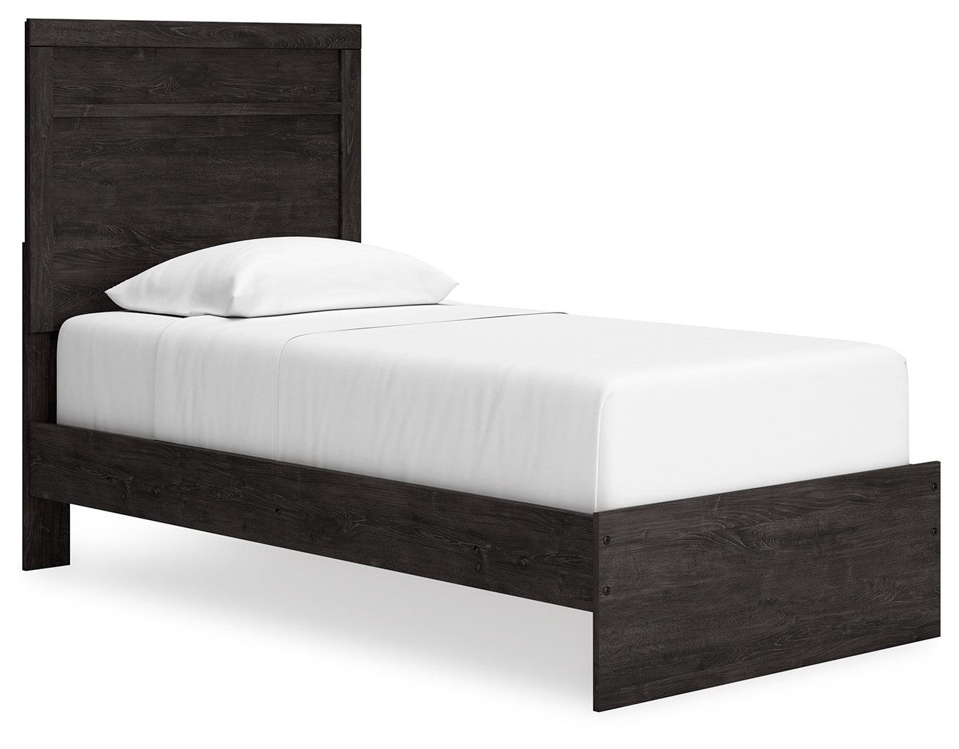 Belachime Black Twin Panel Bed angled side view