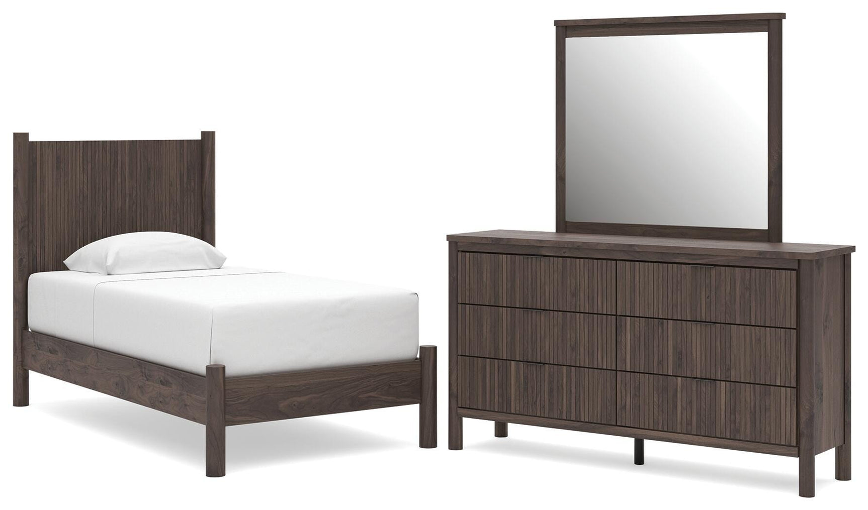 Pamytta Brown Platform Bedroom Set Twin 3: Bed, Dresser, Mirror from Decor Furniture