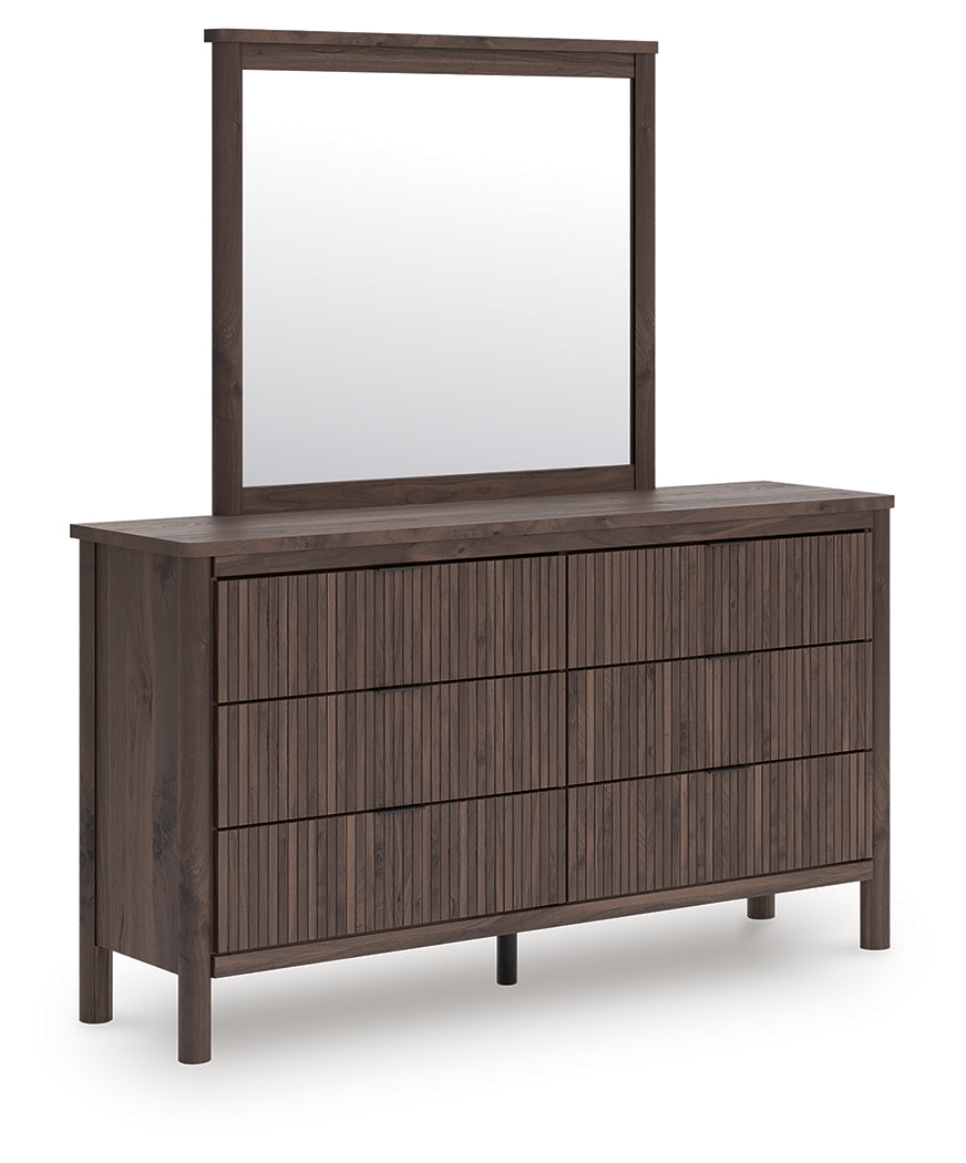 Side angle of Pamytta brown dresser with mirror attached