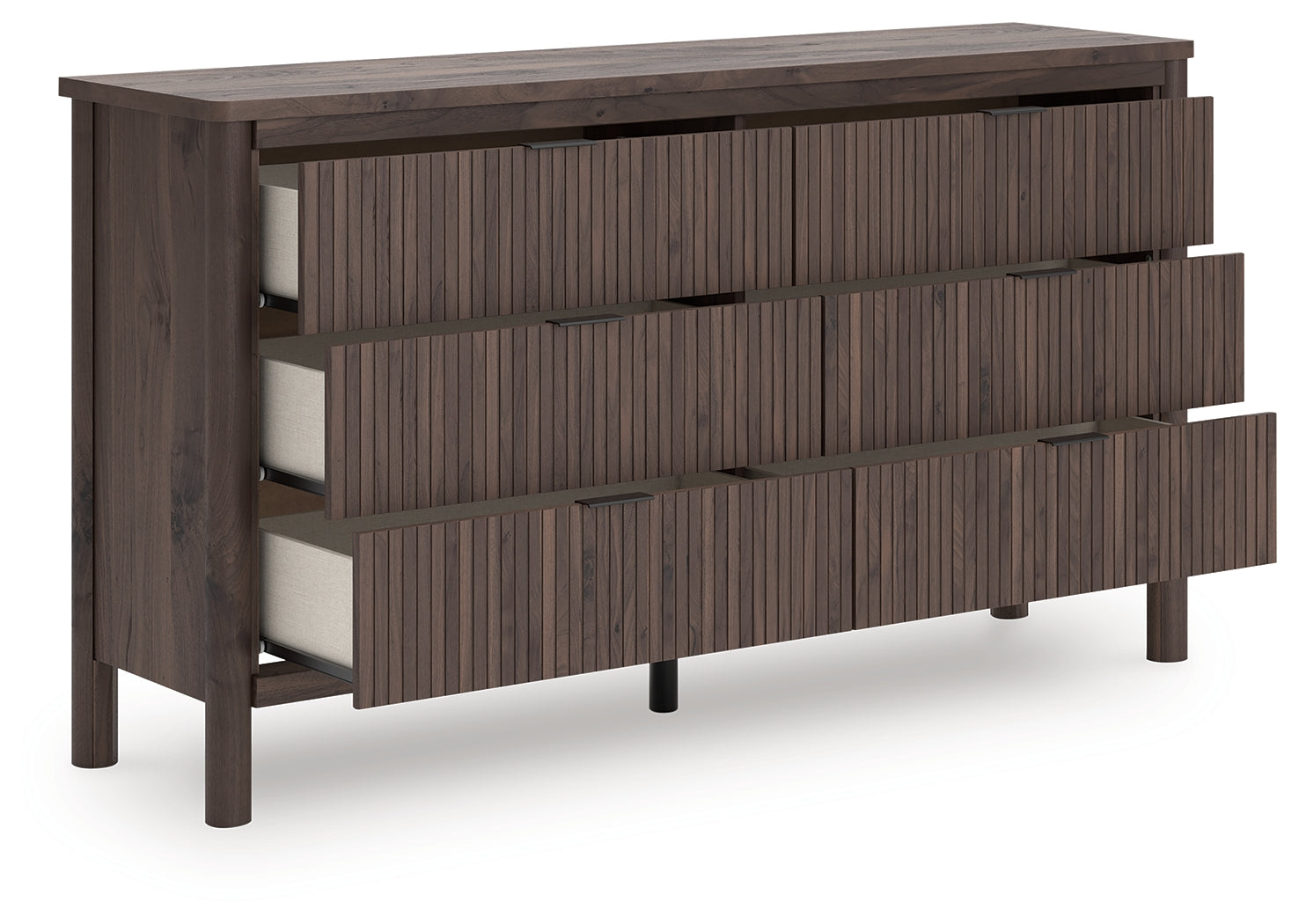 Pamytta Brown Dresser angled view with drawers open