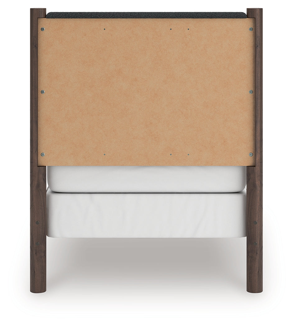 Pamytta Brown Twin Upholstered Panel Bed back view