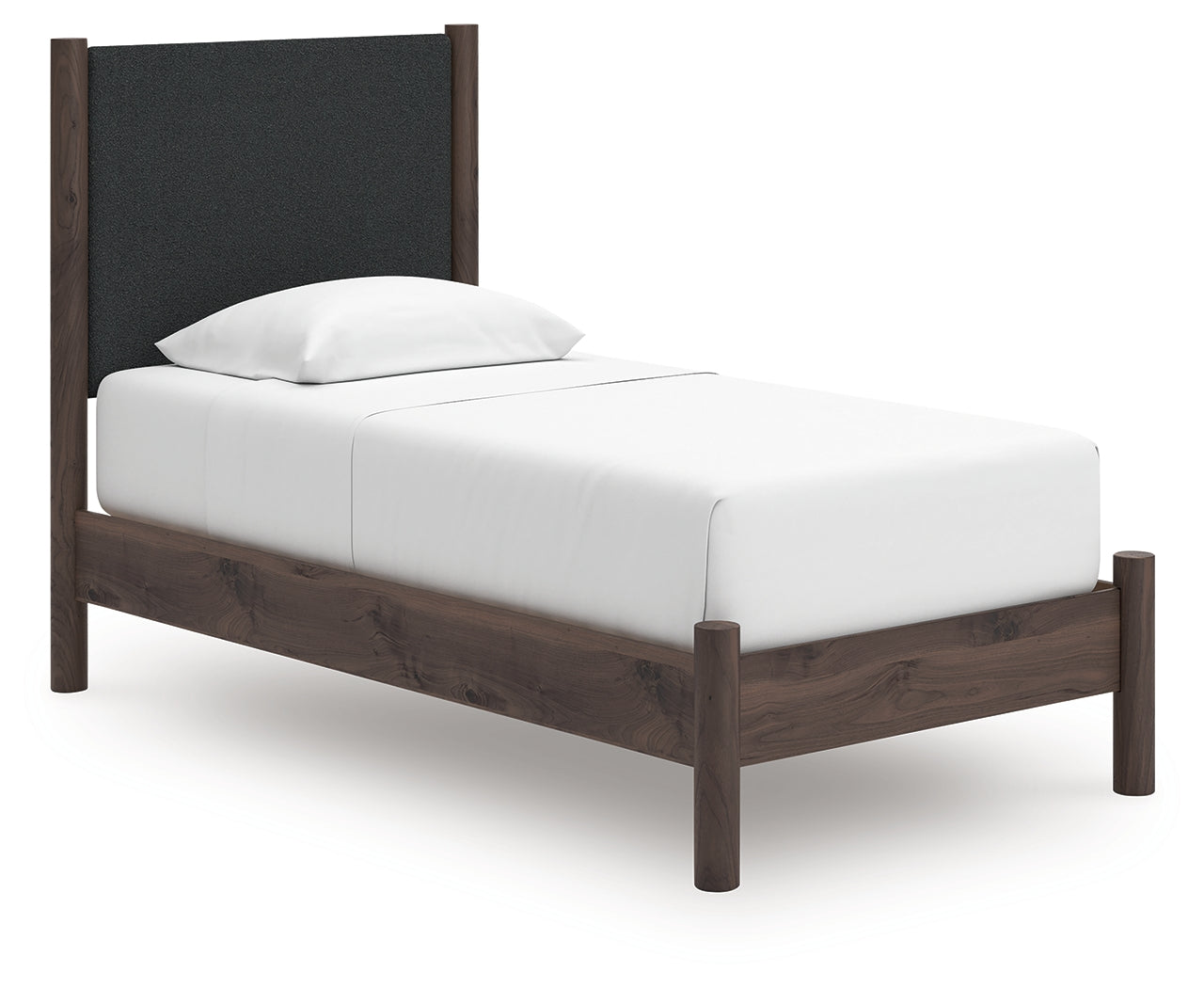 Pamytta twin upholstered panel platform bed side perspective