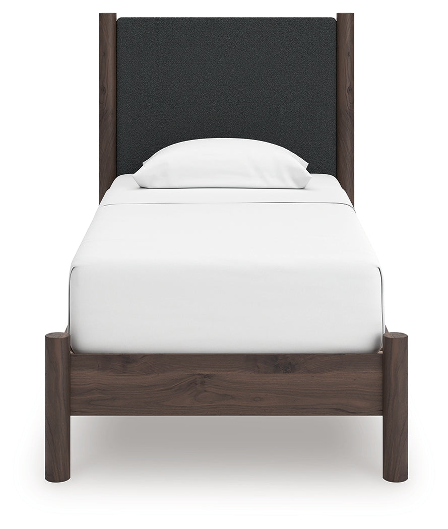 Front view of Pamytta twin upholstered panel headboard