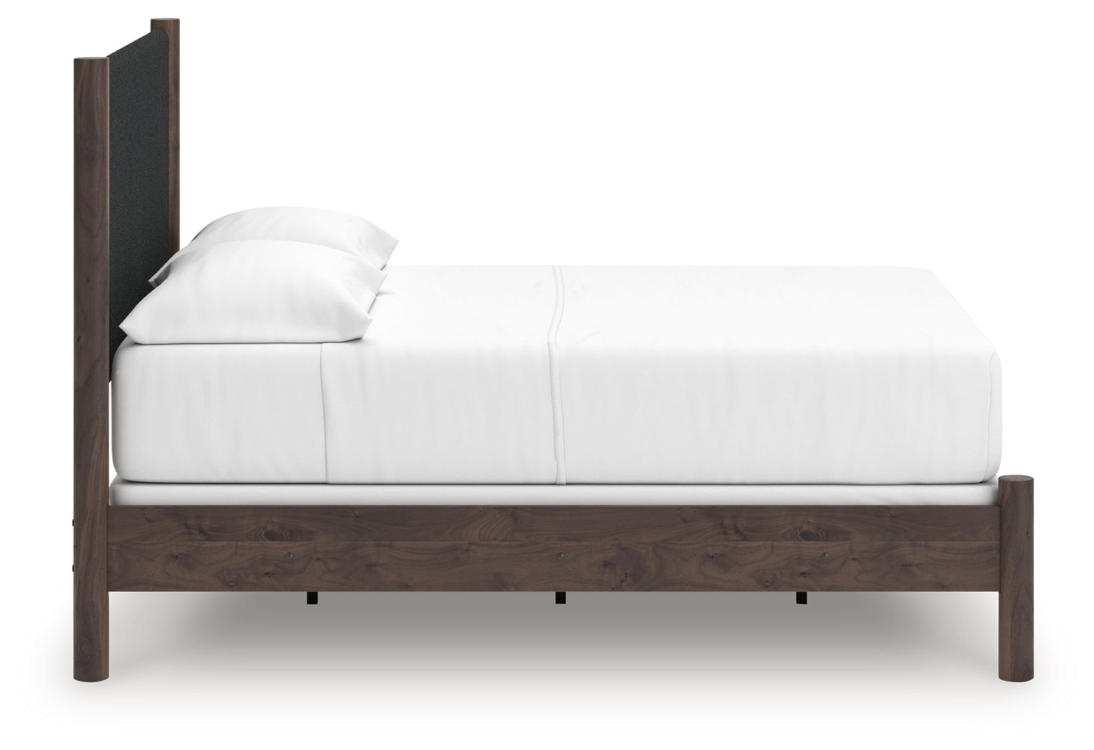 Pamytta brown full upholstered panel bed side profile view