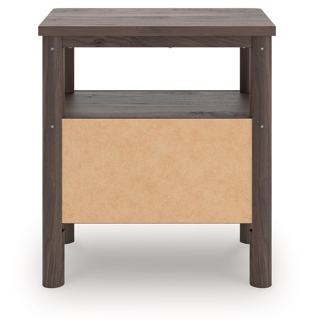 Back view of Pamytta nightstand with power cord connection