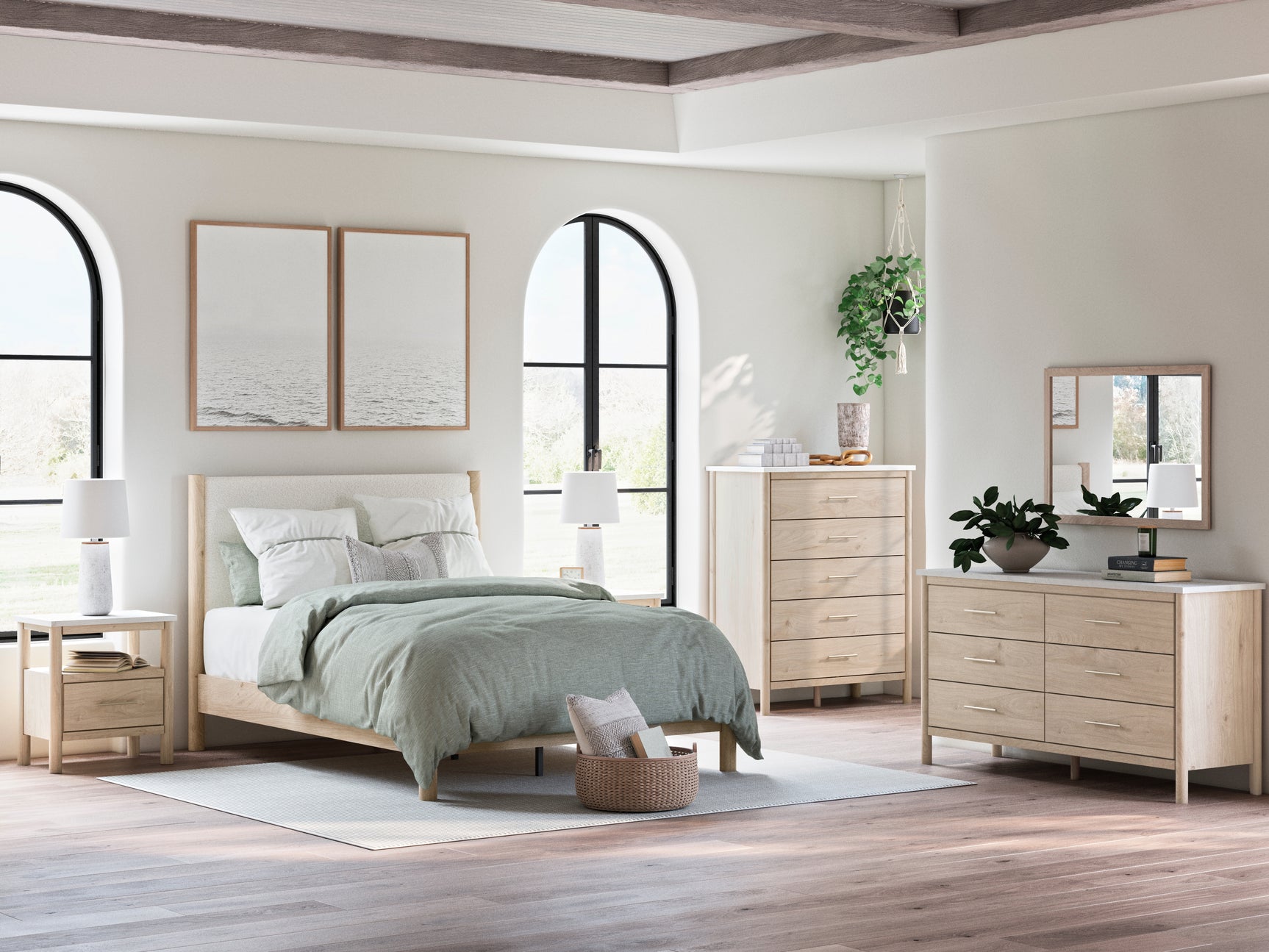 Cadmori Two-Tone Queen Upholstered Panel Bed front view